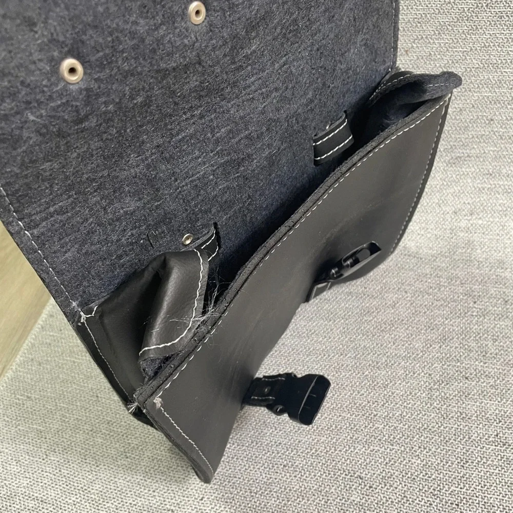 Universal Motorcycle Saddlebag Tool Bag Black Faux Leather Hard Shell Reinforced
